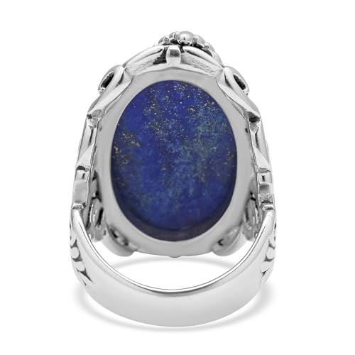 blue lapis lazuli ring for women - cocktail statement birthstone rings for women black oxidized ion plated yellow gold - promise gemstone jewelry stainless steel engagement gifts for her