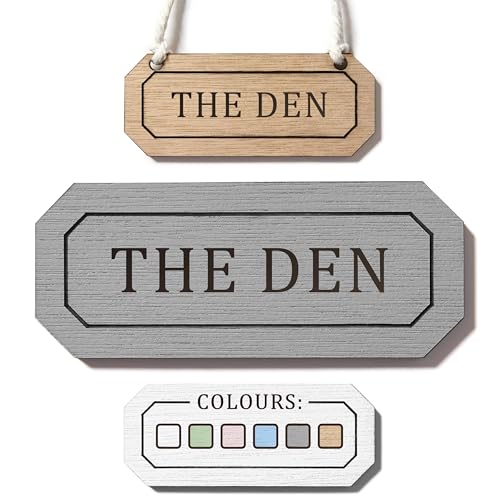 The Den Sign – Laser Engraved Wooden Wall or Door Plaque (Grey, 8.5 x 3.5 cm)