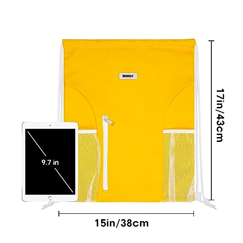 Image of WANDF Drawstring Backpack Sports Gym Sackpack with Mesh Pockets Water Resistant String Bag for Women Men (Orange)