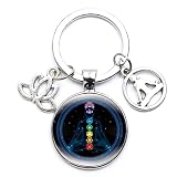 Llavero curativo de Chakra Reiki Buda Yoga Meditación Colgante Llavero Espiritual Om Símbolo Esperanza Declaración Llavero Joyería Regalo, plata