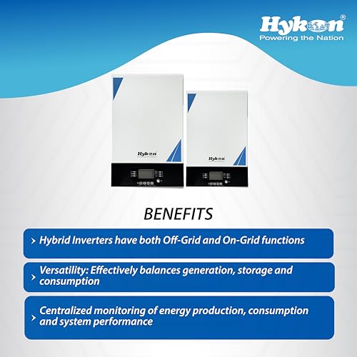 Image of Hykon Infini Solar Hybrid Inverter - 5 kW, Pure Sine Wave, On-Grid + Off-Grid Power Backup for Home & Commercial Use
