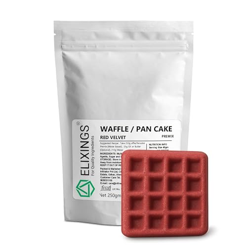 Image of Elixings French Red Velvet Waffle & Pancake Premix 250gm, Multigrain, 100% Vegetarian and Eggless, No Added Preservatives