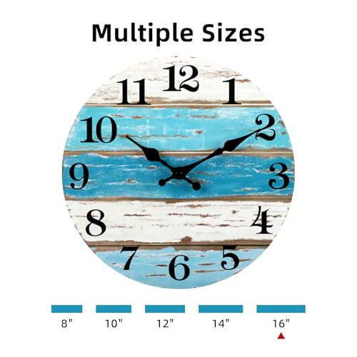 Image of CHYLIN 16 Inch Wall Clock, Large Clocks for Patio, Pool Beach House Decor Tropical Clocks for Walls, Nautical Coastal Themed Blue Clock for Lake House, Bathroom, Living Room, Kitchen (16 inch)