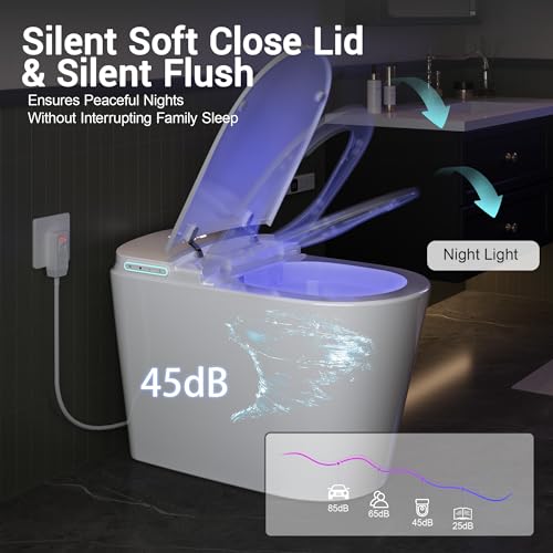 Image of Smart Bidet Toilet w /Tank Heated Seat Cleaner Tablets Auto Flush /Lid&Seat | Foot Sensor UV-C light Electric Modern One Piece Toilet with Dryer LED Display Siphon Flush 1.28 GPF MAP 1000g
