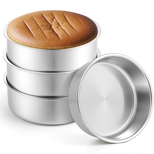 Leonyo Non-Toxic Stainless Steel Round 8 Inch Cake Pans For Baking, 4 Pack