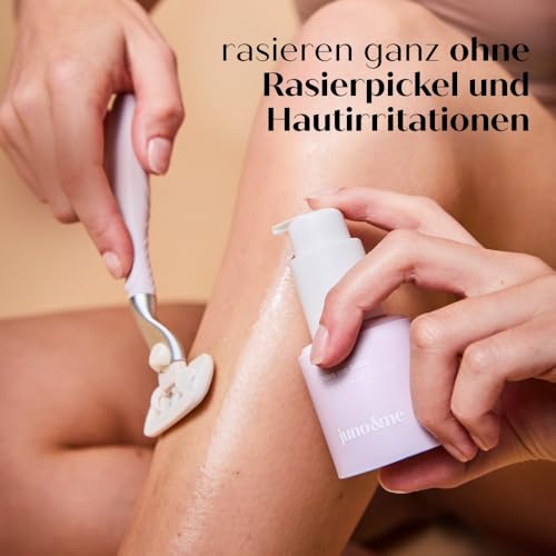 juno & me - Happy Shaving Set: 3er-Set für die Rasur am gesamten Körper - enthält Rasieröl, Rasiergel & After Shave Öl - Milchsäure, Hanfsamenöl & Aloe Vera - gegen Rasierpickel & eingewachsene Haare