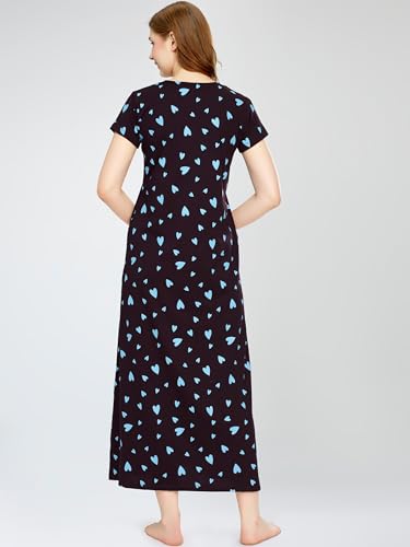 Image of ZEYO Women's Cotton Heart Printed Maxi Long Nighty for Women Stylish 5830