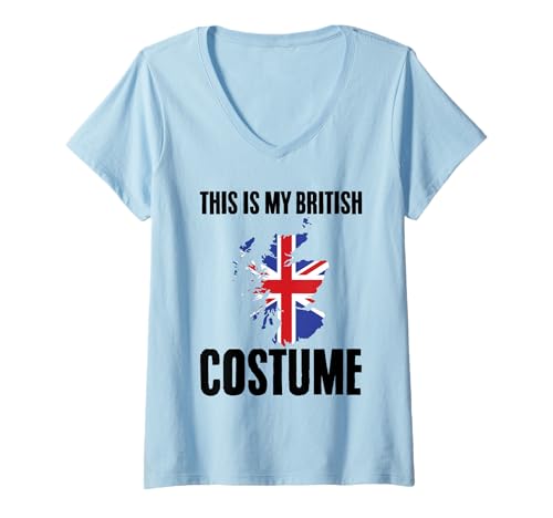 Womens This Is My British Costume Patriotic British Flag Halloween V-Neck T-Shirt