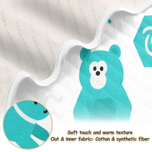 Custom Cute Turquoise Bear Rabbit Blankets for Kids Breathable Personalize Kitten Baby Name Blanket Personalized for Girls or Boys 30x40in Mantas para Bebes recien nacidos2