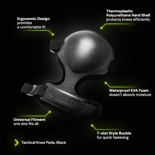 GRITR Tactical Knee Pads for Work, Hunting, Construction, Gardening, Paintball w/Foam Padding, Hard Shell & Adjustable Straps - Heavy Duty Professional Knee Protectors for Men & Women, Black - Thumbnail 2