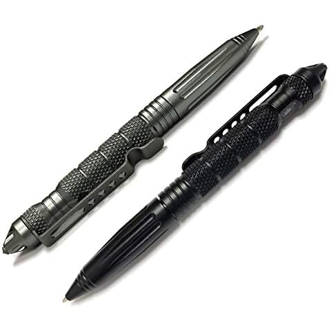 Uzi Tactical Pen Combo Bundle, Glass Breaker Ballpoint Pen, Ultra Durable Aircraft Aluminum, Multi-functional Survival Tool, Black and Gun Metal, Christmas Gift Cover