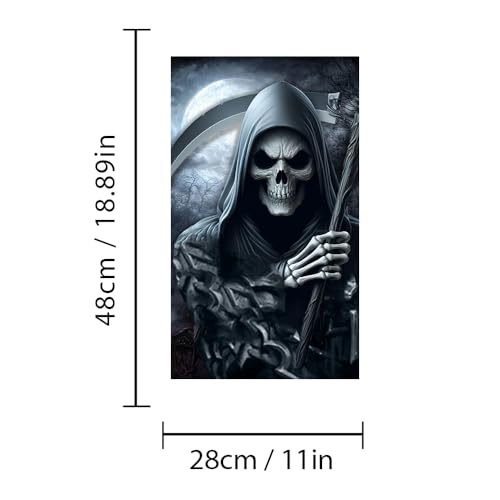 Image of Halloween Cars Body Horror Sticker, Classic Horror Movie Characters Peeking Decal Michae Waterproof Scary Vinyl Stickers for Bumper Car Decals 11in*18.89in (Blue Grey Death Reaper)