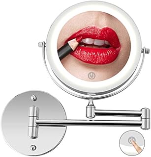 longziming 7'' Makeup Mirror Wall Mounted, Upgraded 10X Magnification Double-Sided Mirror, USB Charging Touch Button Adjustable Light 360° Swivel Extendable Vanity Mirror for Bathroom Battery Powered