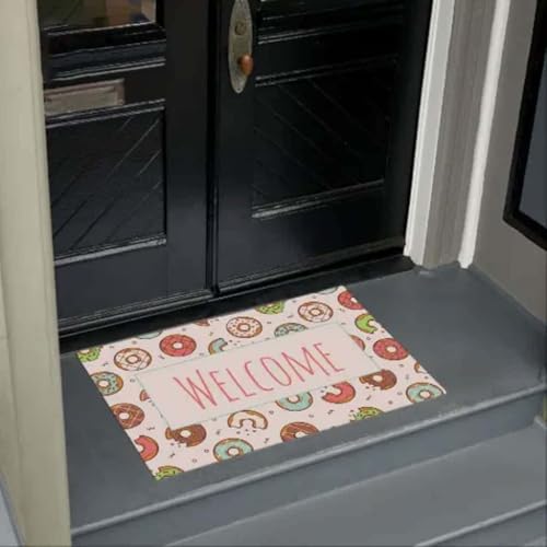 ���փ}�b�g �悤�����h�[�i�c�̃p�^�[�� ���킢���J���t���ȉ����Ɖ��O 50×80cm doormat Welcome Donut Pattern Cute Colorful Indoor And Outdoor