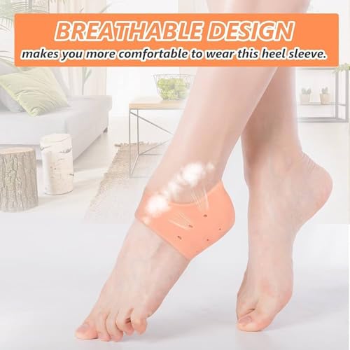 Image of ARIME ADDA Silicone Gel Heel Pad Socks for Pain Relief | Heel Swelling Pain Relief | Anti Crack Moisturizing Socks for Dry Hard Cracked Ankles | Man and Women Gel Heel Protectors Free Size (Warm Rosy)
