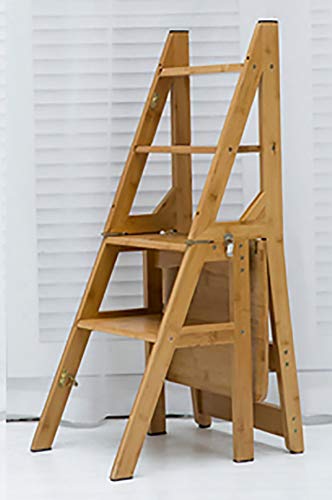 Escalera plegable de madera multifunctional CHEWYNP y taburete para cocina 6