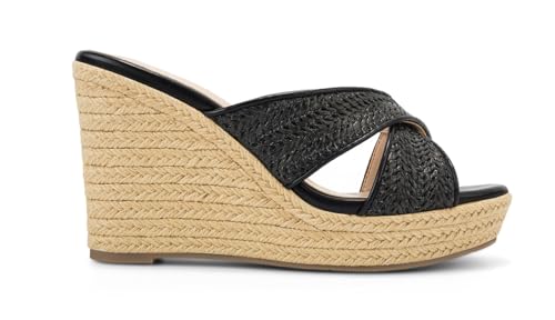 Image of Women's Wedge Platform Sandals - Stylish Raffia Woven Espadrilles Summer Sandals Women's Open Toe Buckle Ankle Wedge Heels