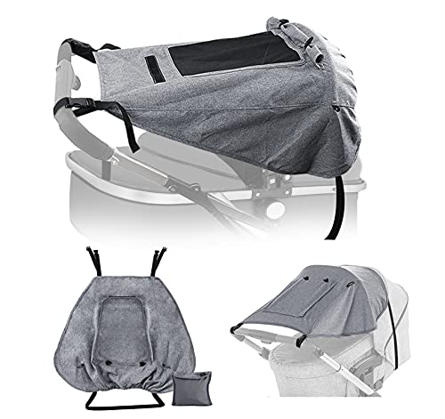 Adorfine Parasol universal para cochecito de bebé, con ventana y alas laterales anchas con protección UV 50+ y resistente al agua, ajustable protección solar para cochecito (gris) Cover