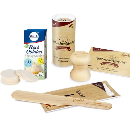 Backen Backset für Kinder & Erwachsene mit Seifert`s Lebkuchenglocke aus Ahornholz 4cm und Küchle Backoblaten Bio & vegan Größe 40mm & Backspatel Makronen, Lebkuchen & Amerikaner Backen Backset für Kinder & Erwachsene mit Seifert`s Lebkuchenglocke aus Ahornholz 4cm und Küchle Backoblaten Bio & vegan Größe 40mm & Backspatel Makronen, Lebkuchen & Amerikaner