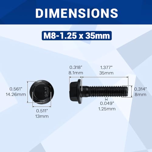 Image of 12-Sets M8-1.25 x 35mm Grade 10.9 Flange Hex Bolts + Flange Nut + Flat Washer + Lock Washer Combo Pack, Black Oxide, for Automotive & Machinery