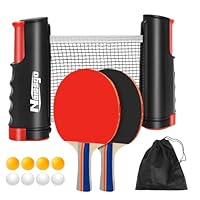Tischtennisschläger Tischtennis Set Profi, 2 Tischtennisschläger +Einziehbarem Netz + 8 Tischtennis-Bälle + 1 Tragetasche, Tischtennisschläger Set für Indoor & Outdoor Spiele-Schwarz