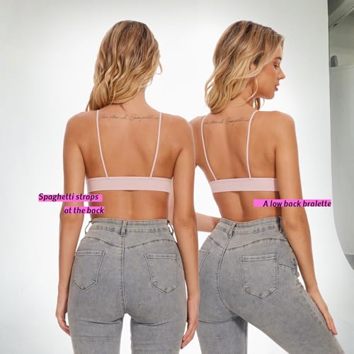 Image of Seamless Bra for Women Low Back Bralette Wirefree Spaghetti Bra with Padded Removeable