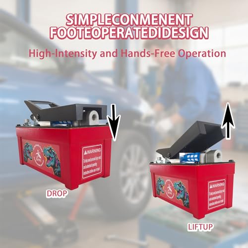 Image of Air Hydraulic Pump 0.45 Gal 10,000 PSI Reservoir NPT 3 /8 inch Oil Outlet, NPT 1 /4 inch Inlet, Air Hydraulic Foot Pump Made of Aluminum with 6.6ft Hydraulic Hose and 4.1ft Pneumatic Hose, Red