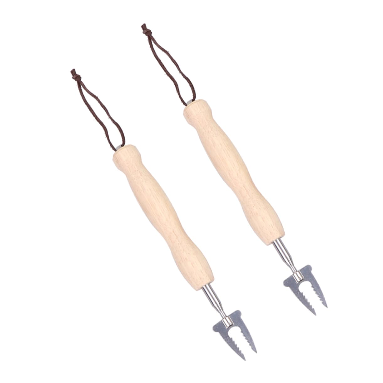 SOLUSTRE Extendable Barbecue Fork Set 2pcs Stainless Steel Telescopic Bbq Skewers Wooden Handle for Outdoor Grill