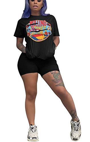 Women Letter Print Two Piece Outfits Short Sleeve Crew Neck Pullover Top Shorts Pants Tracksuits Sportwear