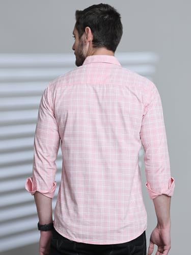 Image of Majestic Man Comfort Slim Fit Spread Collar Small Checked Cotton Casual Shirt