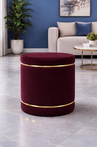 Image of Pouffes Sitting Stool for Living Room, Puffy Wooden Ottoman | Round Pouffe for Living Room & Bedroom | Pouf for Office & Home Decoration & Modern Seating Stool (Coffee)