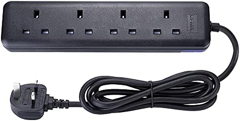 LIPWEL Black Extension Lead 4way Power Strip 6FT Extension Cord Power Socket 1.8m Extension Cable 13A Multi Plug for Home, Office,Kitchen.