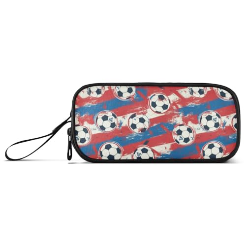 Image of Football Large Pencil Case,Soccer Ball Big Capacity Pencil Pouch 3 Compartments,Zipper Pencil Box, Back to School Supplies for Teen Girls Boy Student College Adults,Travel Essentials black