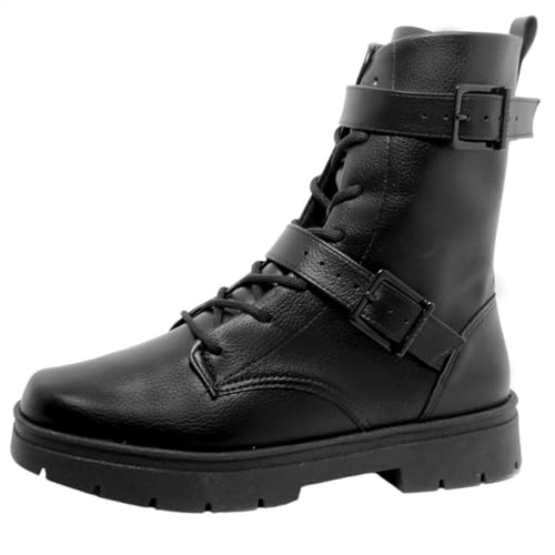 Bota Coturno Vizzano Tratorado Feminina Biker Fivela Fashion (Preto, BR, Adulto, Numérico, 36)