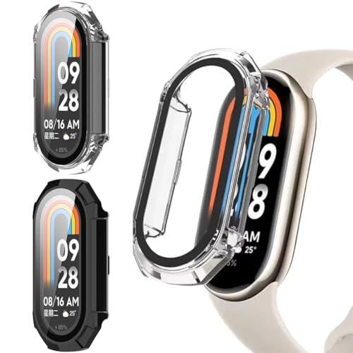 Confezione da 2 custodie pc compatibili con Xiaomi Smart Band 10 con pellicola protettiva in vetro temperato copertura completa custodia rigida antiurto in policarbonato