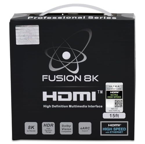 Fusion8K Cable HDMI 2.1 compatible con 8K @60Hz y 4K @120Hz compatible con todos los televisores, BluRay, Xbox Series X, PS5 (15 pies)