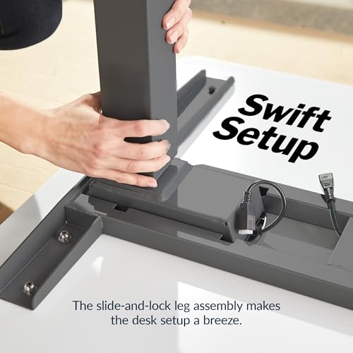 Image of Vari ComfortEdge 80x60 L-Shape Electric Standing Desk - Height Adjustable Sit-Stand VariDesk for Corner Office with Reversible Left /Right Design + White Laminate Top /Slate Legs (Ships in 3 Boxes)