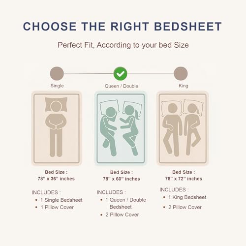 Image of Cloth Fusion Glace Cotton Elastic Fitted Bedsheet Queen Size for Double Bed with 2 Pillow Covers (78X60 inches, Rose Lagoon