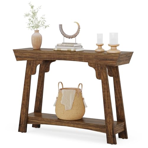 Tribesigns Konsolentisch 105cm mit Lagerung, 2-Tier Holz Eingangstisch mit Regal, Bauernhaus schmalen Sofa Tisch hinter Couch für Foyer, Flur, Wohnzimmer, rustikal braun