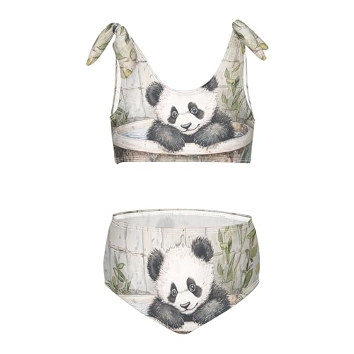 Watercolor Panda Cub in Tub Girls Bikini Sets 2 Piece Swimsuits Bathing Suit Swimwear