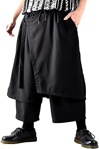 Amazon ガウチョパンツ 腰巻きスカート風 クロップド丈 モード系 メンズ ワイドパンツ レイヤード 重ね着風 Tr スーツ地 楽ちん 大きいサイズ 無地 7分丈 ブラック F ロングパンツ 通販