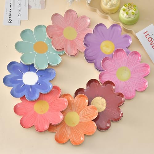Einweg-Pappteller mit Gänseblümchen-Blumenmuster, 17 cm, Frühlings- und Sommergeschirr für Boho, Geburtstag, Hochzeit, Babyparty, Partyzubehör