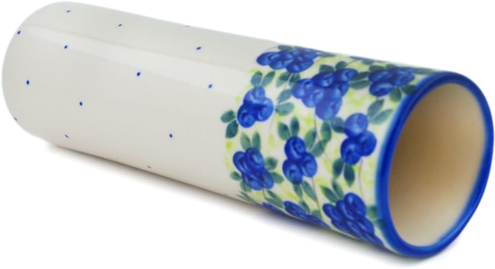 Polmedia Polish Pottery Vase UNIKAT - Blueberries Season Pattern Handmade in Boleslawiec Poland by Ceramika Dalia + Certificate of Authenticity