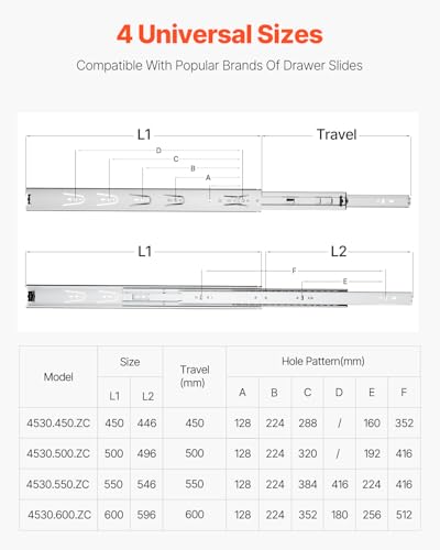 VEVOR Drawer Slides, 24 inch, 10 Pairs Full Extension Ball Bearing Cabinet Rails, 100 LB Load Capacity Heavy Duty Side Mount Dresser Drawer Slides, Drawer Track Runners for Kitchen DIY Replacement - Image 2