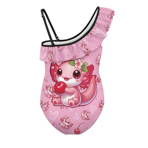 Forchrinse Girls One Piece Swimsuit Cute Axolotl One Shoulder Ruffle Bathing Suit for Swim Dance Vacation2