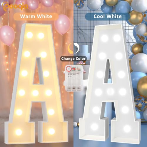 Image of Pooqla 4 FT Marquee Light Up Letters, Cool White and Warm White Marquee Letters 4 Feet Tall, Giant Letter Sign Big Mosaic Letter & for Balloons Birthday Party Anniversary Wedding Decorations