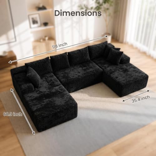 Image of Modular Cloud Sectional Sofa, Oversized Corduroy Boneless Couch | Luxury Comfort, Deep Seat, Couches for Living Room and Apartment, No Assembly Required