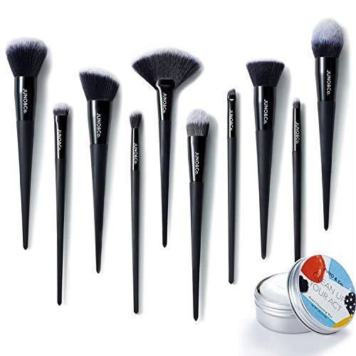 JUNO & Co 10pcs Makeup Brush Set, and Solid Cleanser Soap for Cosmetics Brush and Makeup Beauty Blender Sponge | Deep Cleanser 45 g / 1.59 Oz