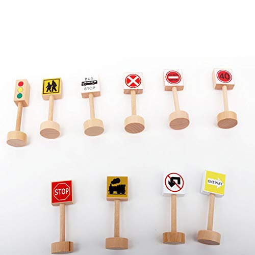 Heaven2017 10 Pieces Wooden Street Road Traffic Signs Playset Kids Toy #TOP1