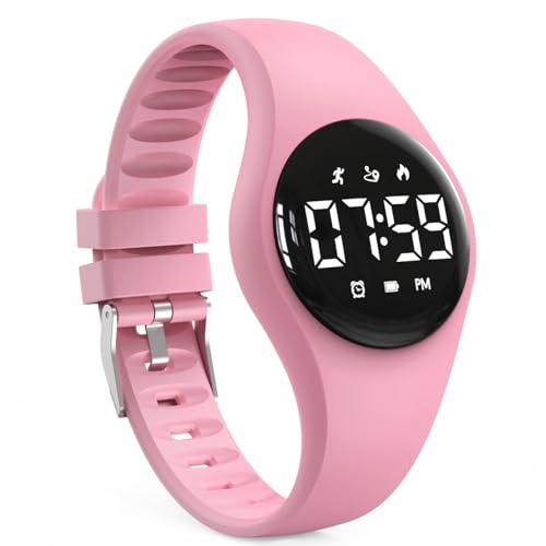 Image of Kids Led Fitness Tracker Wristwatch, Digital Step Counter Watch, Waterproof Pedometer Watch, Calendar Alarm Clock for Children Boys Girls (Pink)